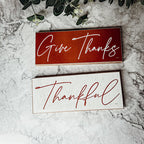 Give Thanks Rustic Wall Sign Set 10x4x1 Inch, Rust Background White Script, Single Or 2-Pack BandsCo Straps