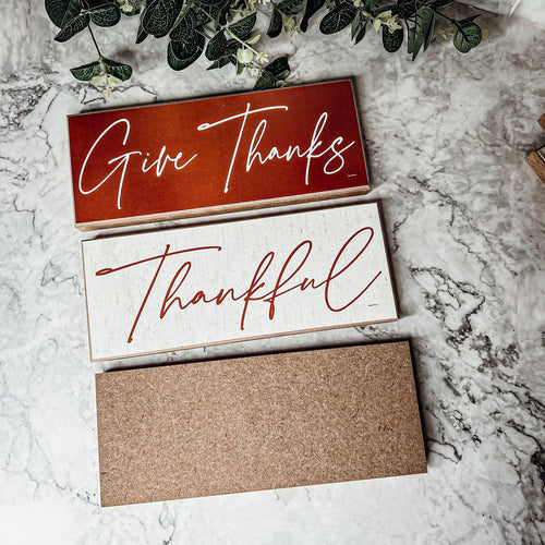 Give Thanks Rustic Wall Sign Set 10x4x1 Inch, Rust Background White Script, Single Or 2-Pack BandsCo Straps