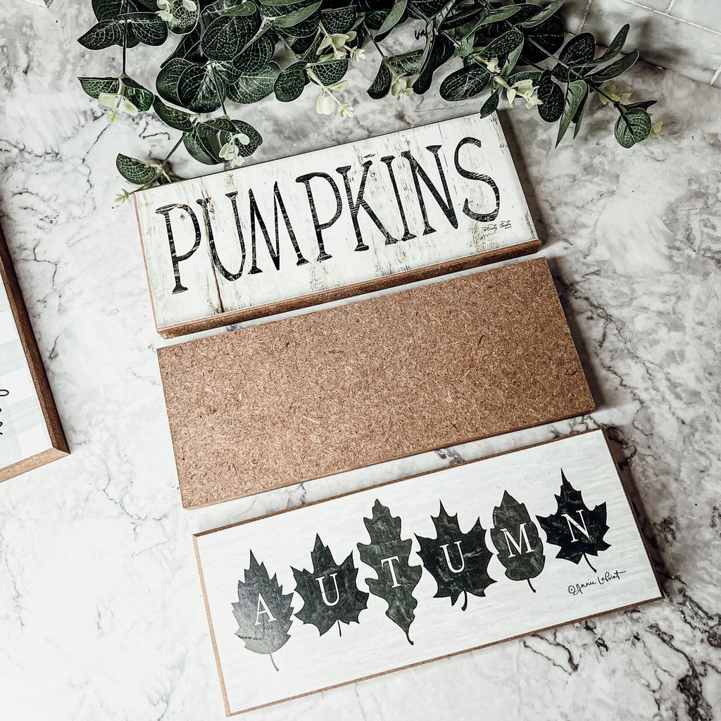 Pumpkins Wood Sign Rustic Fall Halloween Tabletop Shelf Mantel Decor 10x4x1 BandsCo Straps