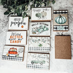 Teal Pumpkin Welcome Sign 6x4x1 Handmade Wood Halloween Gingham Accent BandsCo Straps