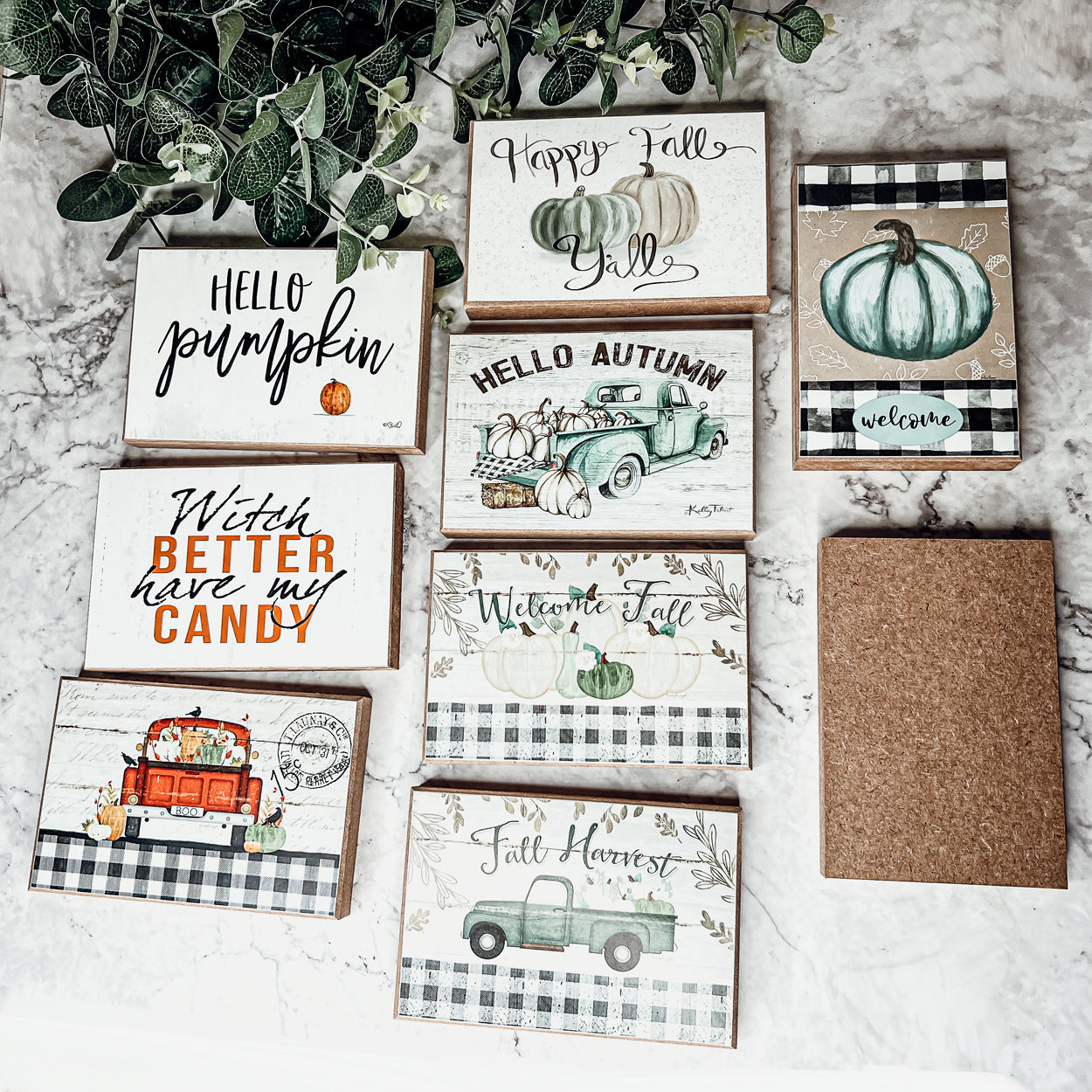 Teal Pumpkin Welcome Sign 6x4x1 Handmade Wood Halloween Gingham Accent BandsCo Straps
