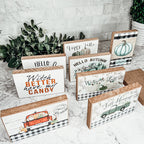 Hello Pumpkin Rustic Wood Sign 6x4 Fall Home Decor Off White Black Script BandsCo Straps