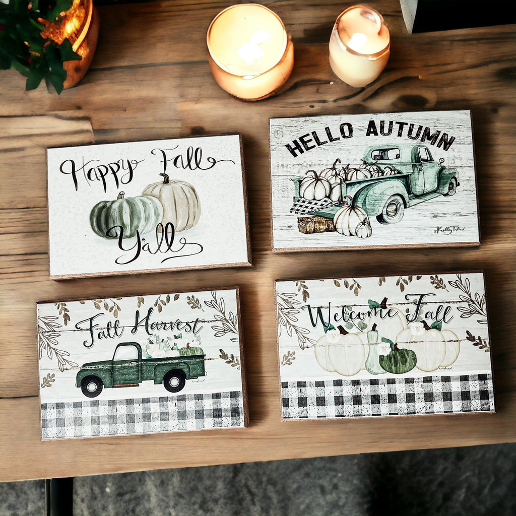 Fall Harvest Wooden Tiered Tray Sign 6x4x1 Rustic Halloween Home Decor BandsCo Straps