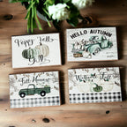 Fall Harvest Wooden Tiered Tray Sign 6x4x1 Rustic Halloween Home Decor BandsCo Straps