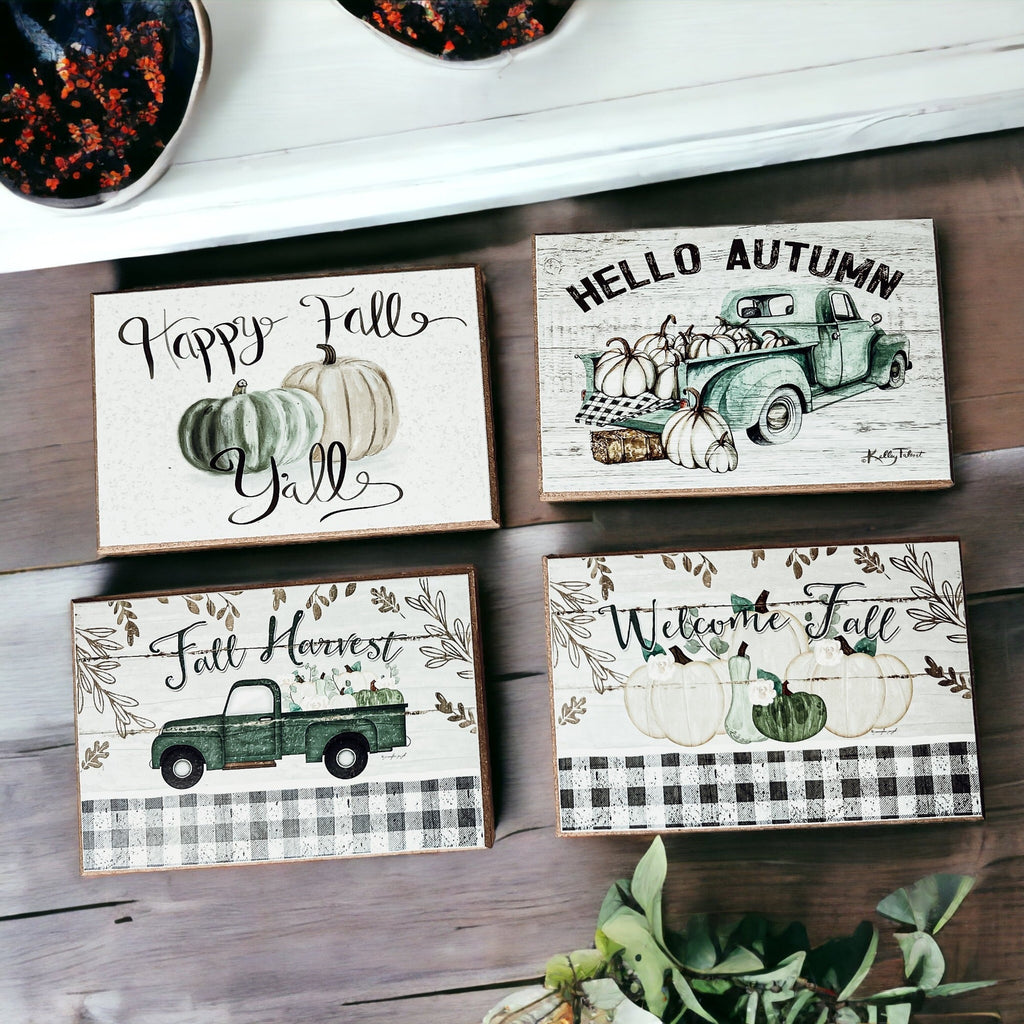 Fall Harvest Wooden Tiered Tray Sign 6x4x1 Rustic Halloween Home Decor BandsCo Straps