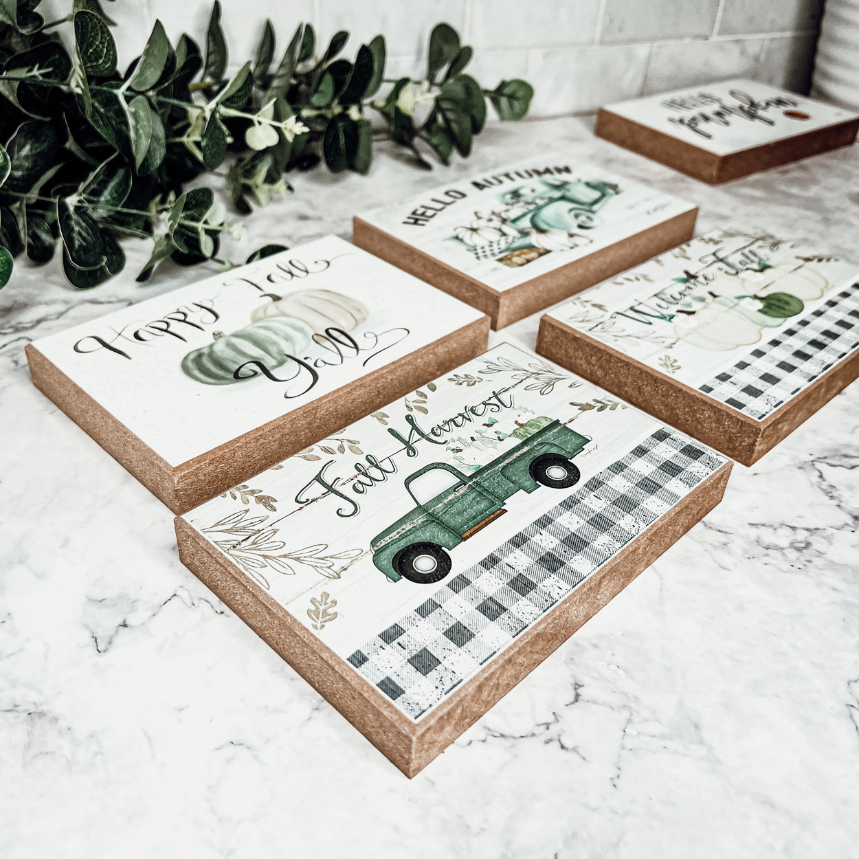 Fall Harvest Wooden Tiered Tray Sign 6x4x1 Rustic Halloween Home Decor BandsCo Straps