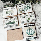 Fall Welcome Wooden Sign 6x4x1 Handmade Tiered Tray Shelf Mantel Decor BandsCo Straps