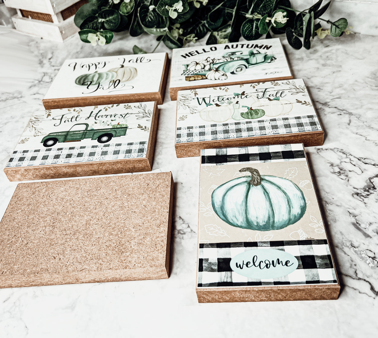 Teal Pumpkin Welcome Sign 6x4x1 Handmade Wood Halloween Gingham Accent BandsCo Straps