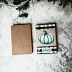 Teal Pumpkin Welcome Sign 6x4x1 Handmade Wood Halloween Gingham Accent BandsCo Straps