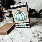 Teal Pumpkin Welcome Sign 6x4x1 Handmade Wood Halloween Gingham Accent BandsCo Straps