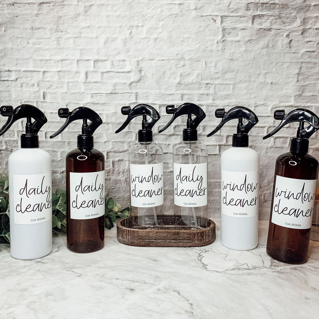 16oz Plastic Spray Bottles With White Or Black Waterproof Labels BandsCo Straps