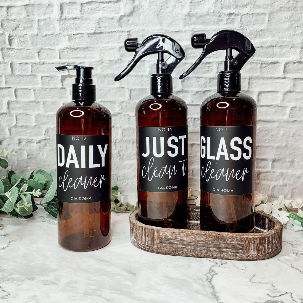 16oz Plastic Spray Bottles With White Or Black Waterproof Labels BandsCo Straps