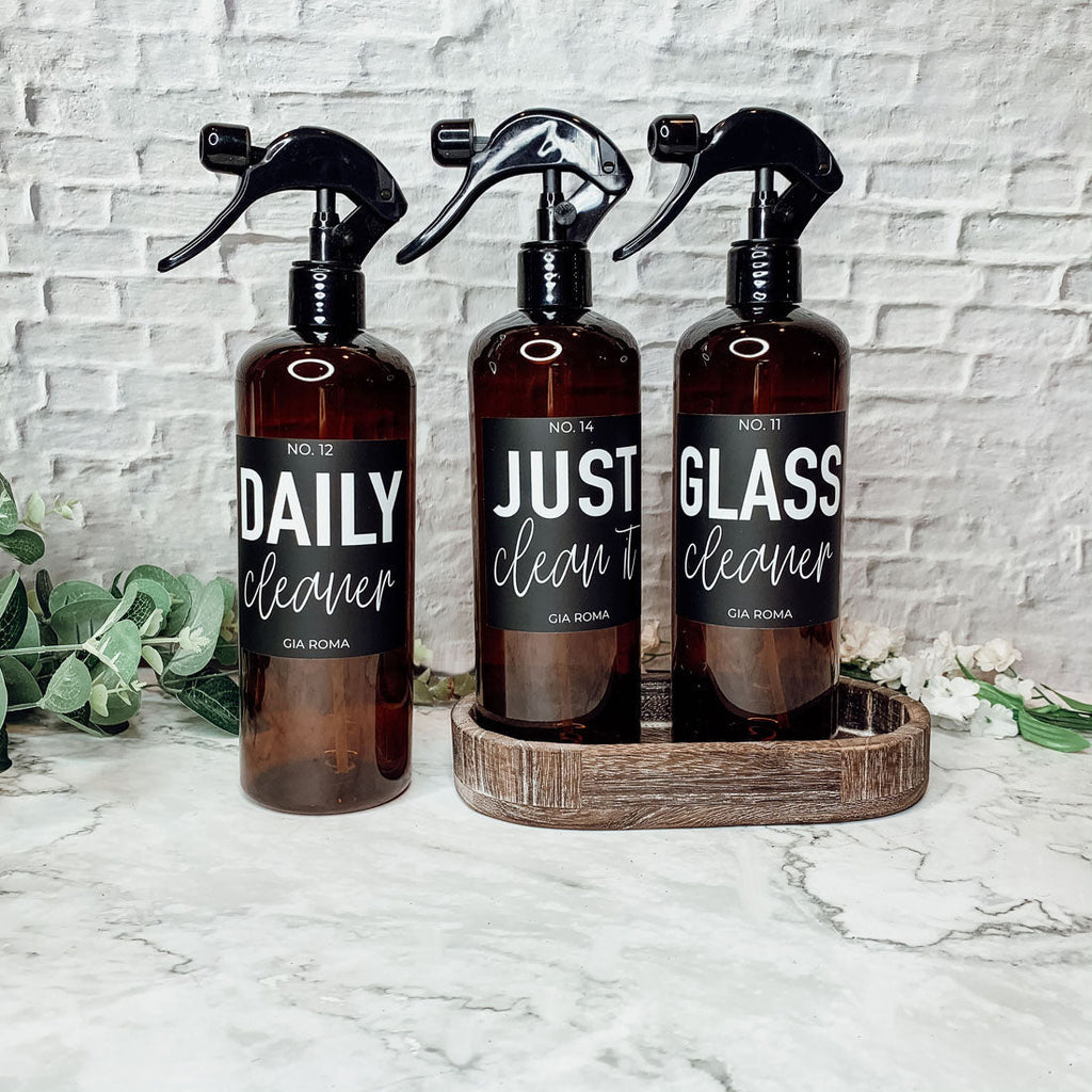 16oz Plastic Spray Bottles With White Or Black Waterproof Labels BandsCo Straps