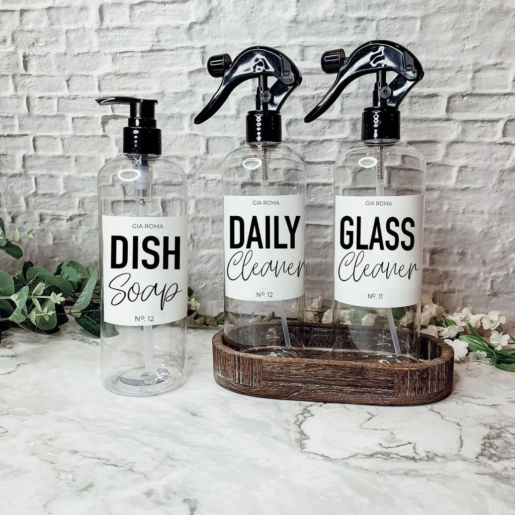 16oz Plastic Spray Bottles With White Or Black Waterproof Labels BandsCo Straps