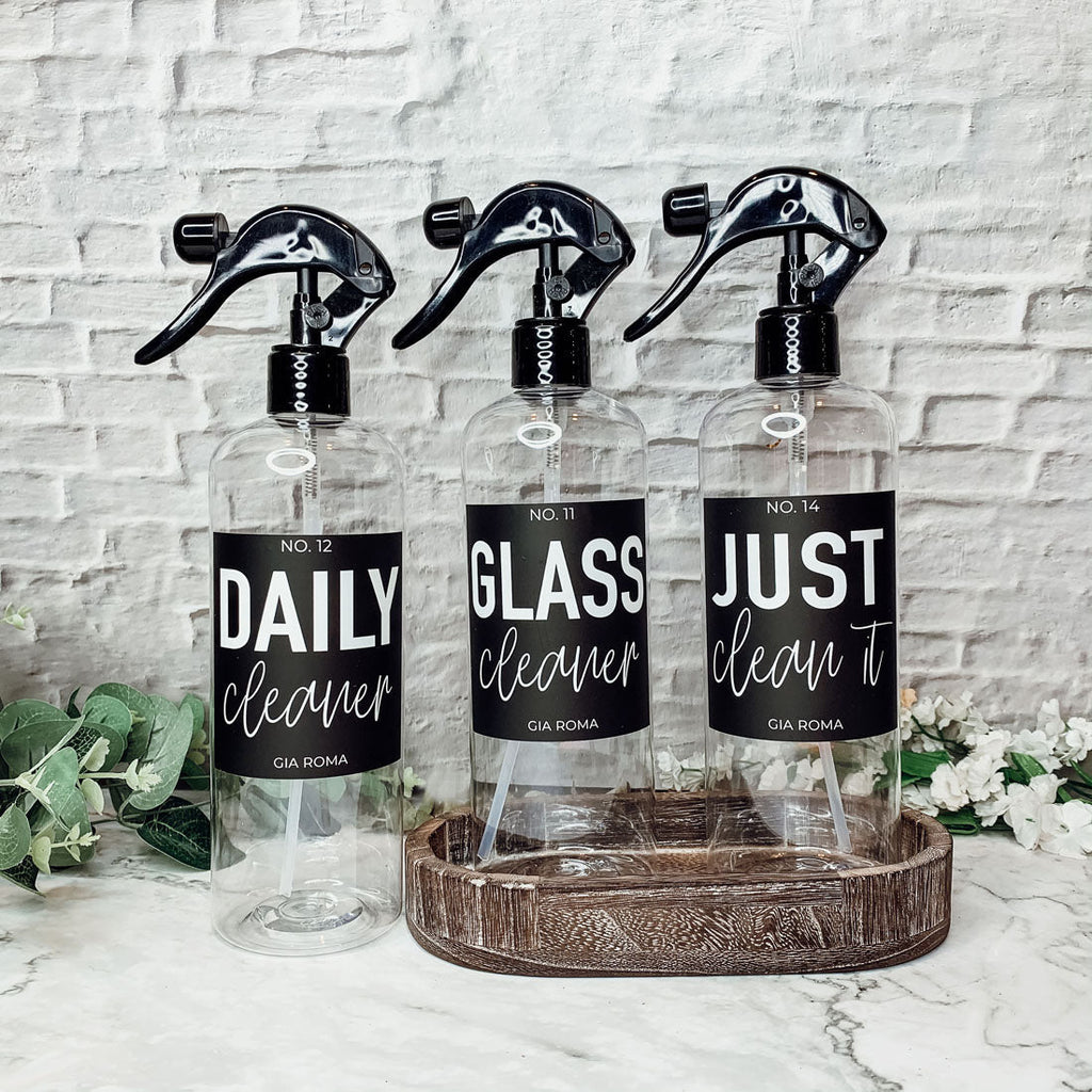 16oz Plastic Spray Bottles With White Or Black Waterproof Labels BandsCo Straps