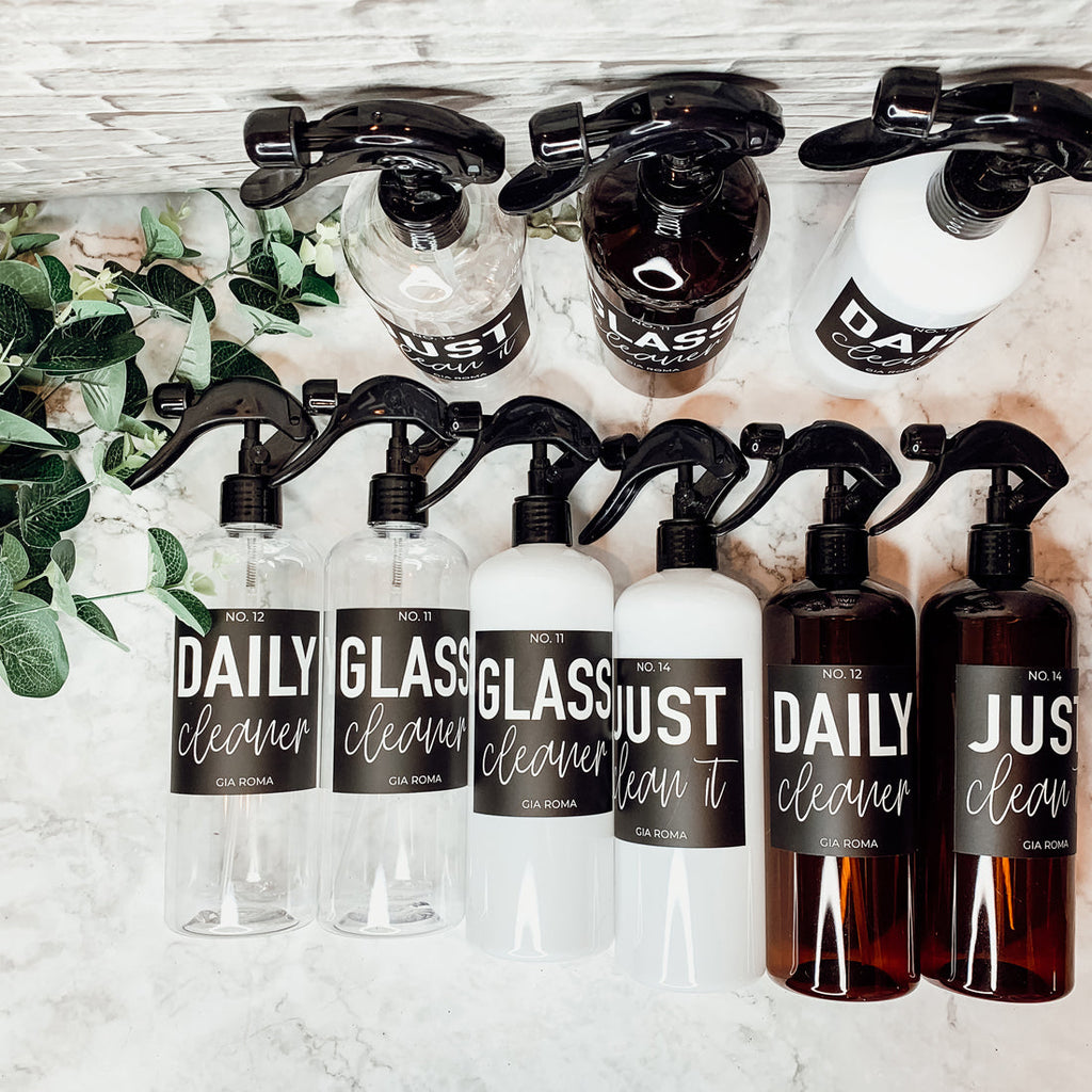 16oz Plastic Spray Bottles With White Or Black Waterproof Labels BandsCo Straps