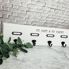 Wood Wall Mask And Hat Organizer With 6 Hooks For Coats Keys Scarves BandsCo Straps