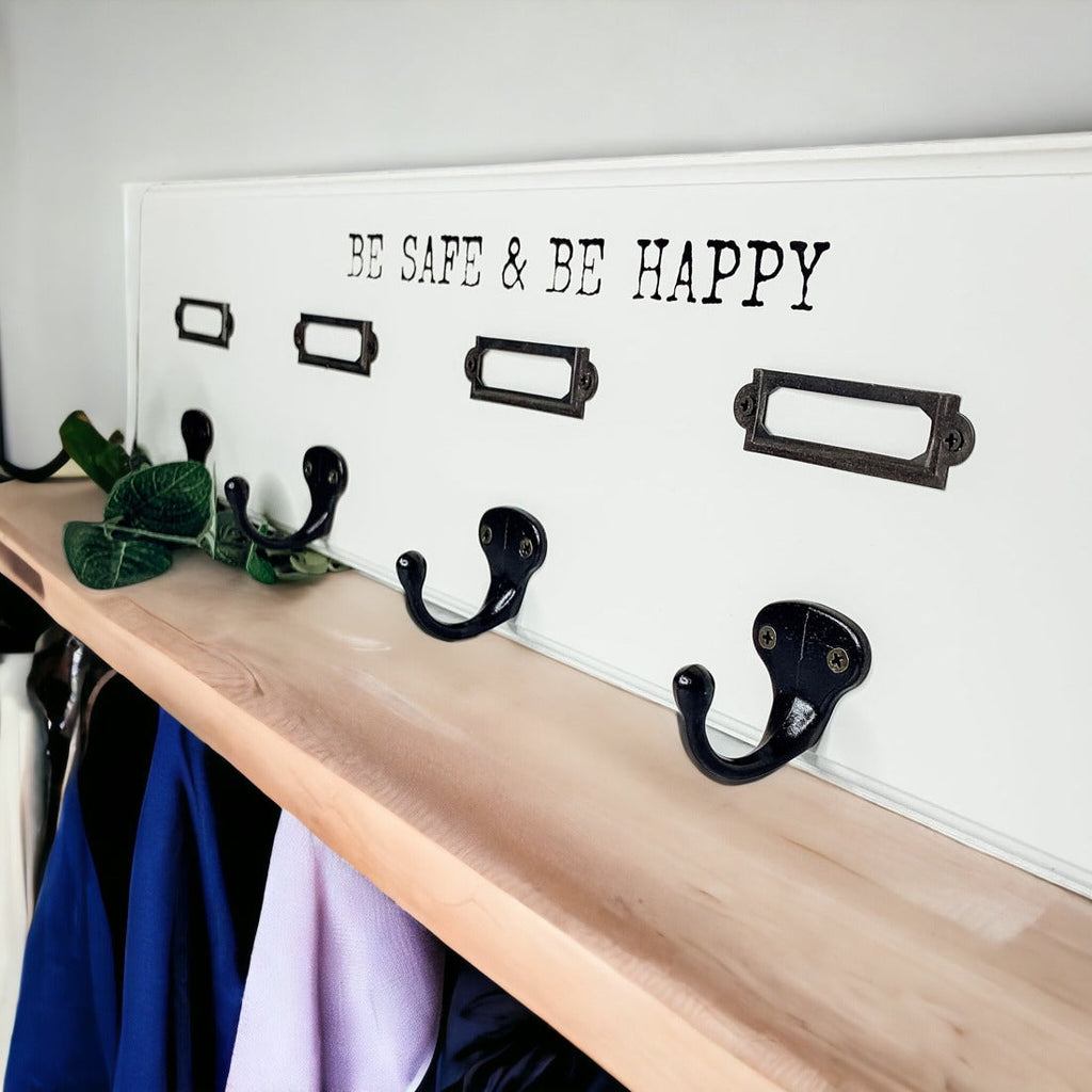 Wood Wall Mask And Hat Organizer With 6 Hooks For Coats Keys Scarves BandsCo Straps