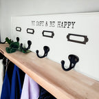 Wood Wall Mask And Hat Organizer With 6 Hooks For Coats Keys Scarves BandsCo Straps