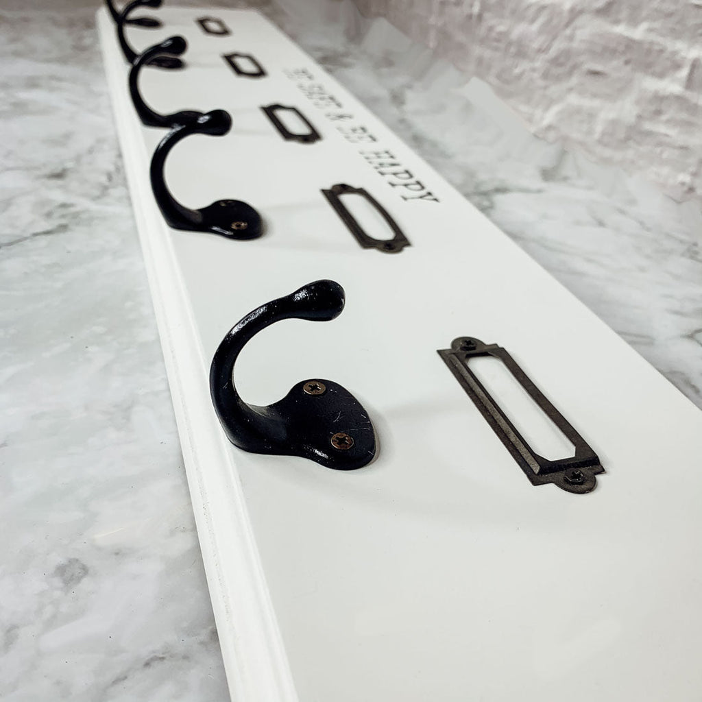 Wood Wall Mask And Hat Organizer With 6 Hooks For Coats Keys Scarves BandsCo Straps