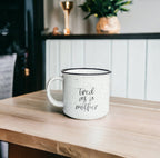 Tired As A Mother Campfire Mug Heavy Duty 15oz Oversized Ceramic Mug White Sesame Glaze Black Rim BandsCo Straps