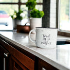 Tired As A Mother Campfire Mug Heavy Duty 15oz Oversized Ceramic Mug White Sesame Glaze Black Rim BandsCo Straps