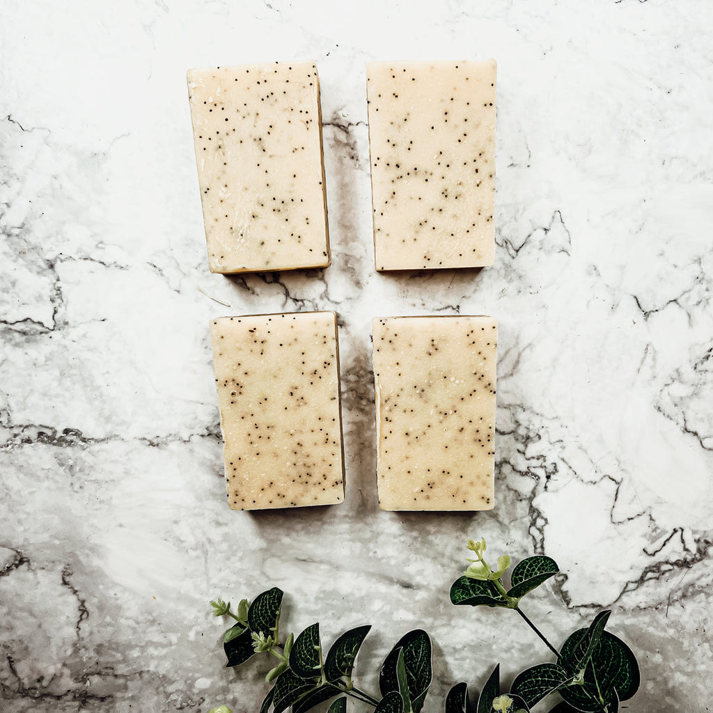 Poppy Seed Exfoliant Soap Olive Sunflower Oil Citrus Tropical Scent Handmade BandsCo Straps