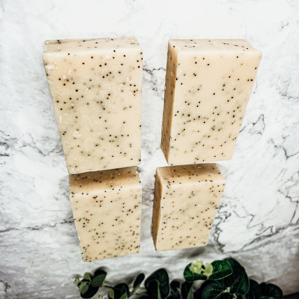 Poppy Seed Exfoliant Soap Olive Sunflower Oil Citrus Tropical Scent Handmade BandsCo Straps