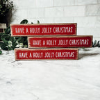 Holly Jolly Christmas Wooden Shelf Sitter Sign Holiday Mantel Shelf Decor Rustic Farmhouse BandsCo Straps