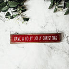Holly Jolly Christmas Wooden Shelf Sitter Sign Holiday Mantel Shelf Decor Rustic Farmhouse BandsCo Straps