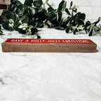 Holly Jolly Christmas Wooden Shelf Sitter Sign Holiday Mantel Shelf Decor Rustic Farmhouse BandsCo Straps
