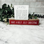 Holly Jolly Christmas Wooden Shelf Sitter Sign Holiday Mantel Shelf Decor Rustic Farmhouse BandsCo Straps