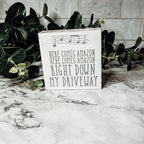 Here Comes Amazon Sign Wooden Block Porch Decor Funny Delivery Gift Home Accent Sign BandsCo Straps