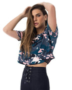 Daisy Camo Short Sleeve Crop Top | Stylish & Comfortable - SJB-DIAMOND ELITES