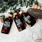 16oz Amber Glass Boston Round Soap Refill Bottle Black Label Set BandsCo Straps