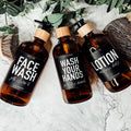 16oz Amber Glass Boston Round Soap Refill Bottle Black Label Set BandsCo Straps