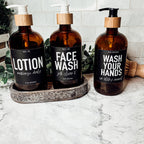 16oz Amber Glass Boston Round Soap Refill Bottle Black Label Set BandsCo Straps