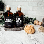 16oz Amber Glass Boston Round Soap Refill Bottle Black Label Set BandsCo Straps