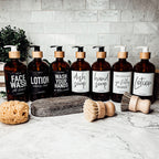 16oz Amber Glass Boston Round Soap Refill Bottle Black Label Set BandsCo Straps