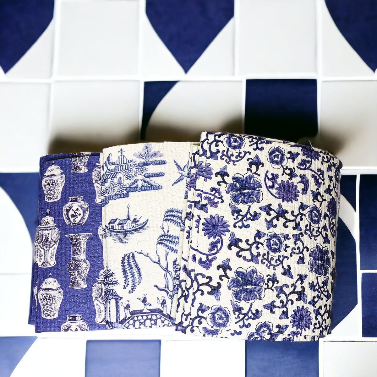 Chinoiserie Eco Kitchen Cloths - Biodegradable Cellulose Cotton, 3 Designs BandsCo Straps
