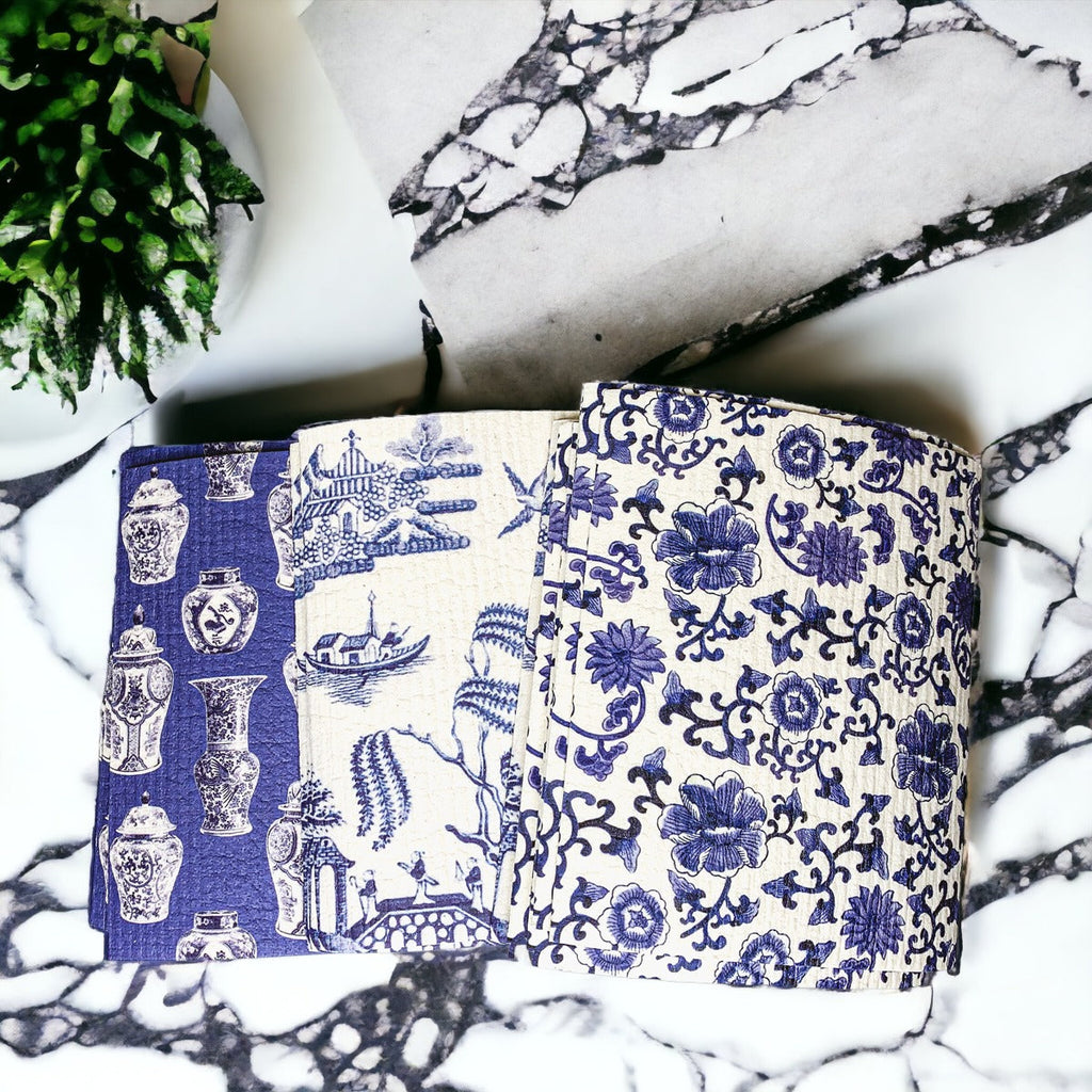 Chinoiserie Eco Kitchen Cloths - Biodegradable Cellulose Cotton, 3 Designs BandsCo Straps