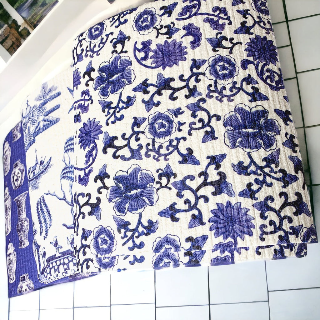 Chinoiserie Eco Kitchen Cloths - Biodegradable Cellulose Cotton, 3 Designs BandsCo Straps