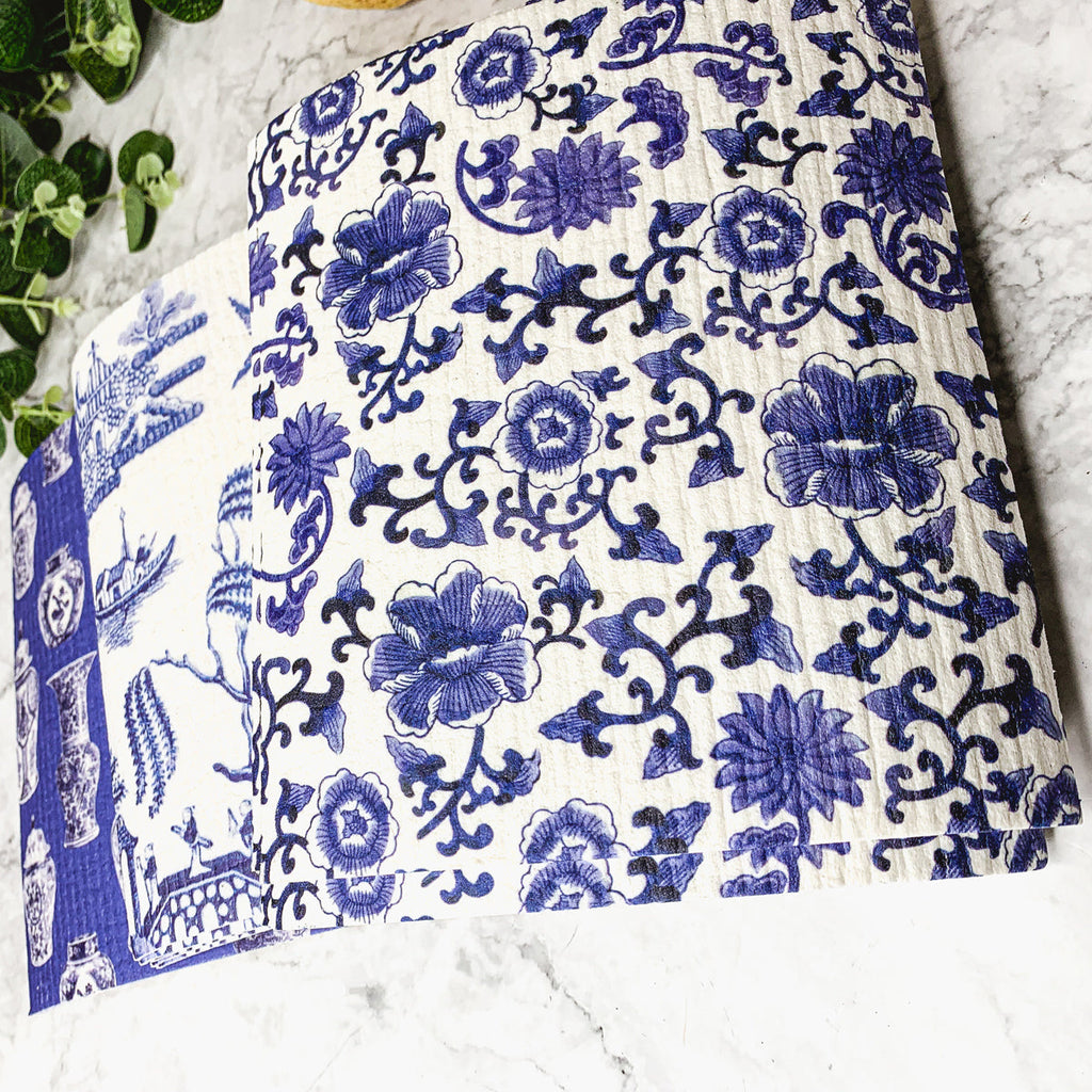 Chinoiserie Eco Kitchen Cloths - Biodegradable Cellulose Cotton, 3 Designs BandsCo Straps