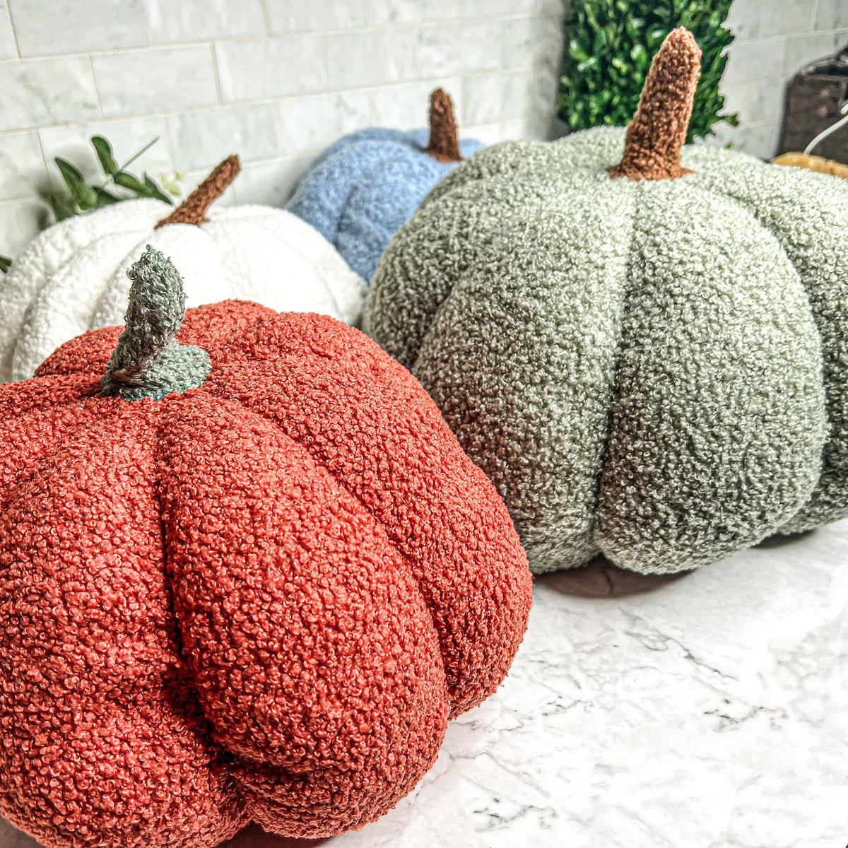 Plush Pumpkin Pillow Decorative Throw Handmade Fall Pumpkin Cuddle Cushion BandsCo Straps
