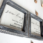 Sea Hag Wooden Sign 5x5 Distressed Gray Frame Funny Morning Mermaid Pre Coffee Decor Plaque BandsCo Straps
