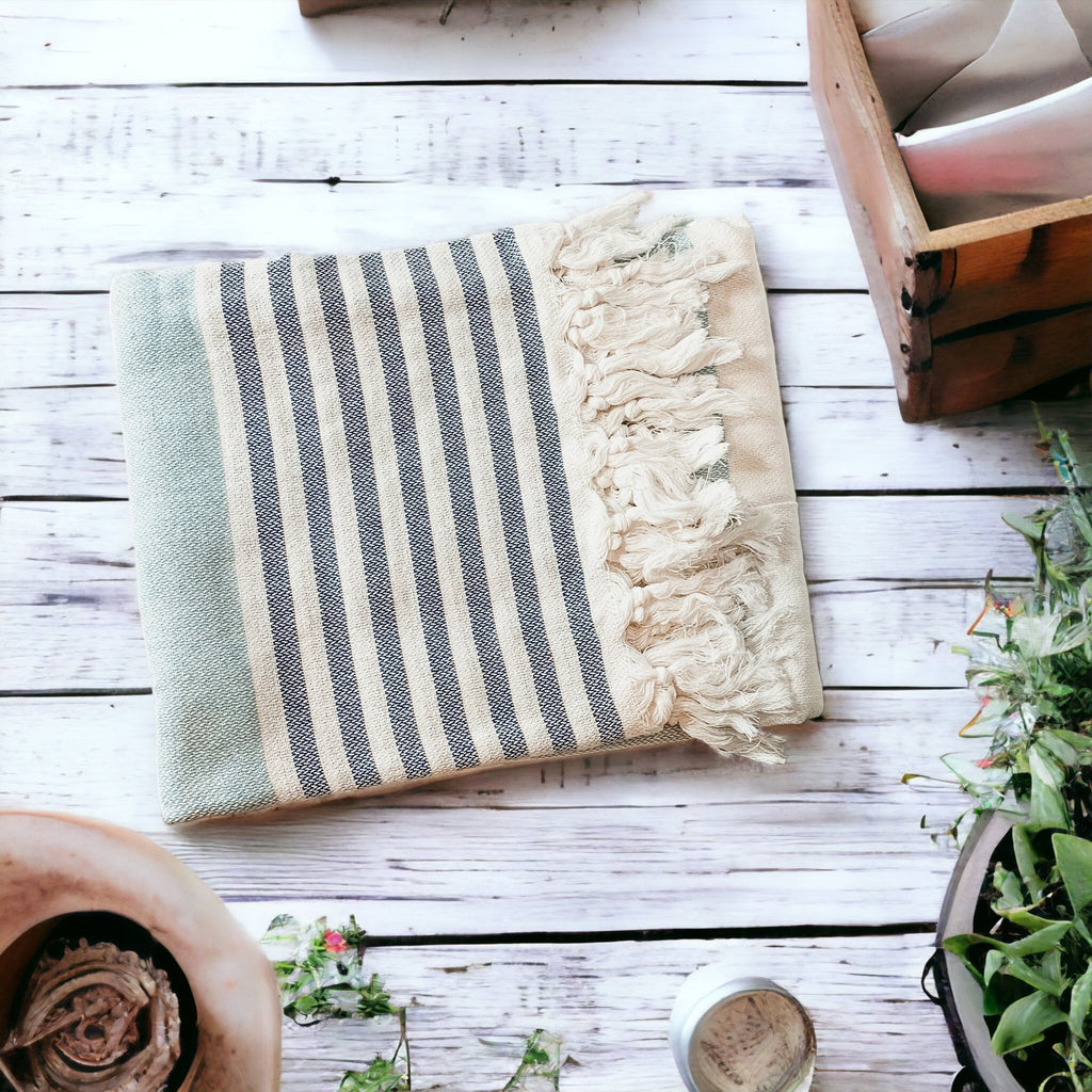 Mediterranean Cotton Bath Towel 180GSM Lightweight Gray Blue Summer BandsCo Straps