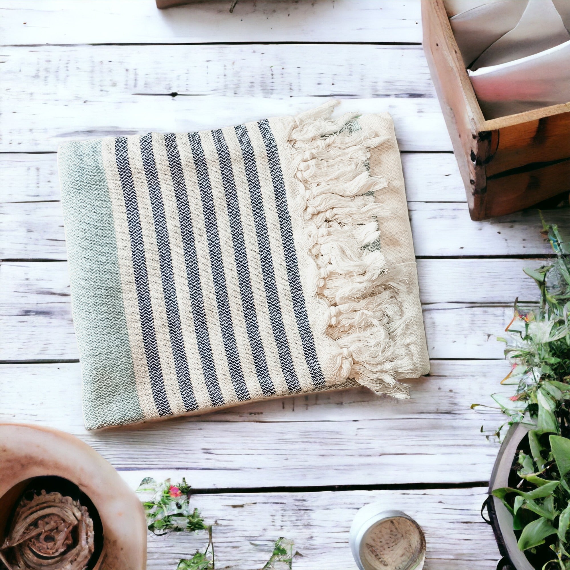 Mediterranean Cotton Bath Towel 180GSM Lightweight Gray Blue Summer BandsCo Straps