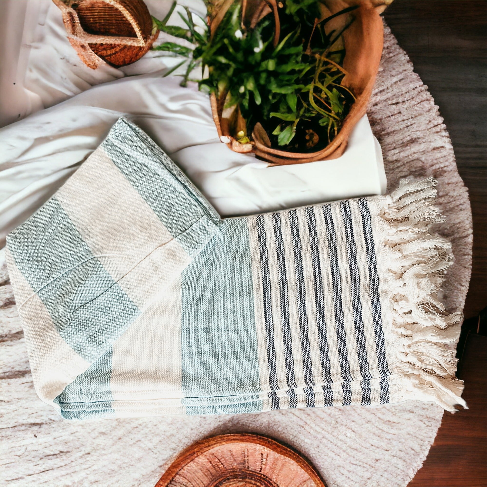 Mediterranean Cotton Bath Towel 180GSM Lightweight Gray Blue Summer BandsCo Straps