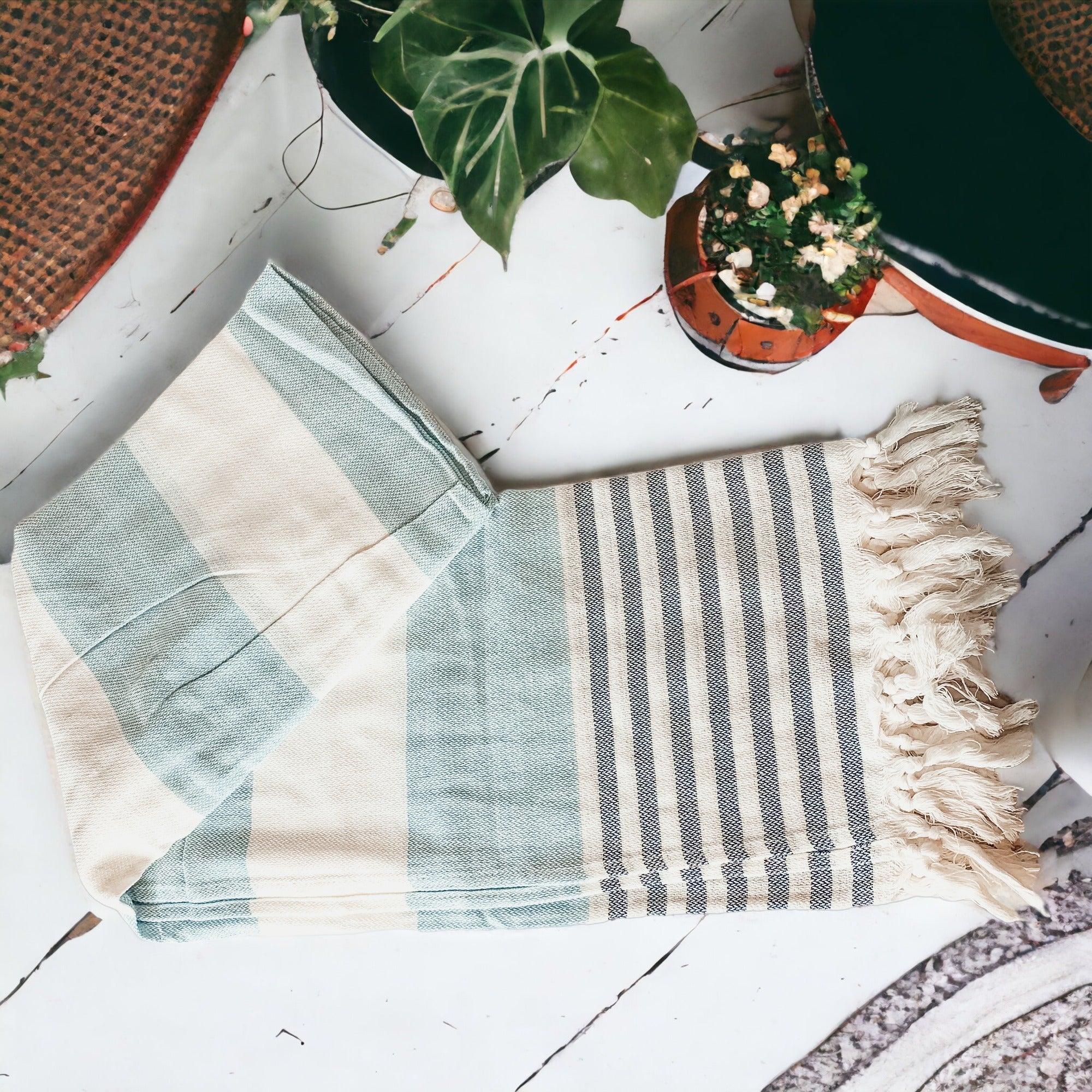 Mediterranean Cotton Bath Towel 180GSM Lightweight Gray Blue Summer BandsCo Straps
