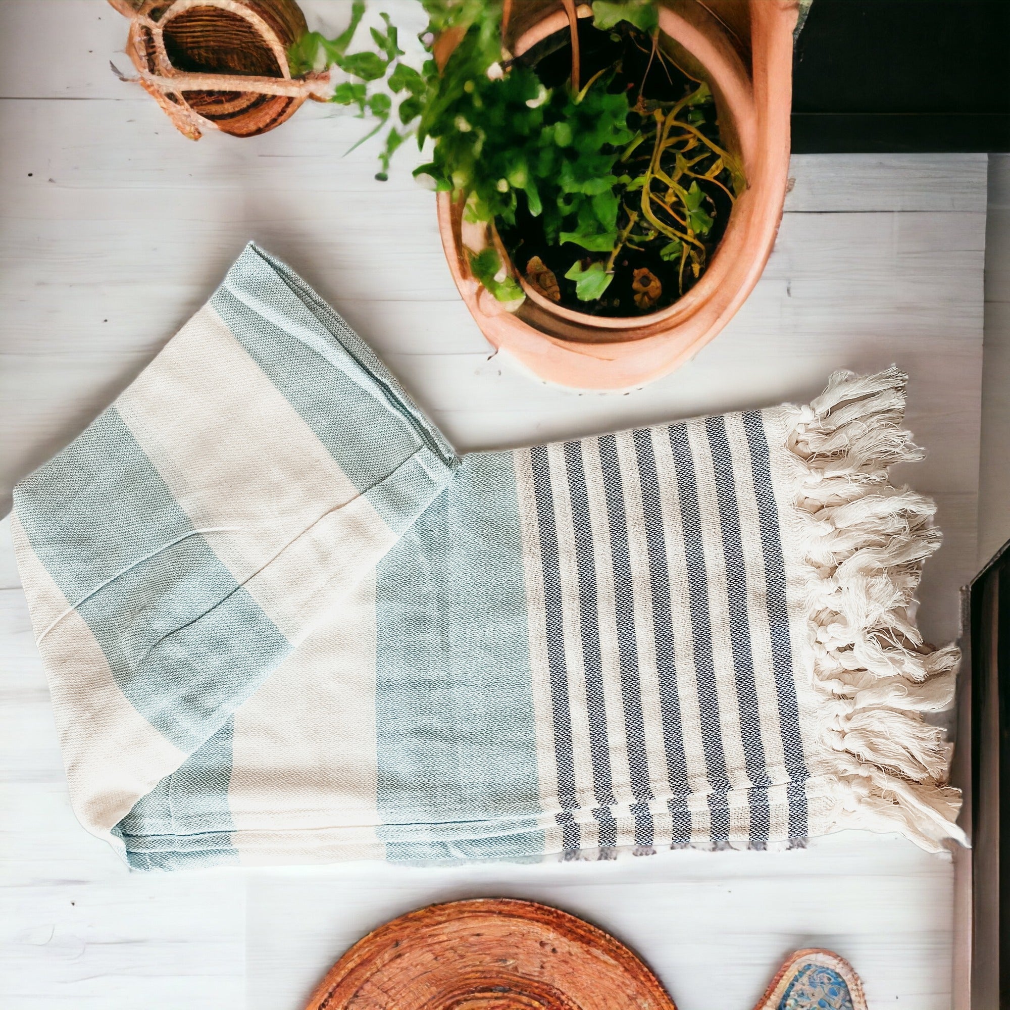 Mediterranean Cotton Bath Towel 180GSM Lightweight Gray Blue Summer BandsCo Straps